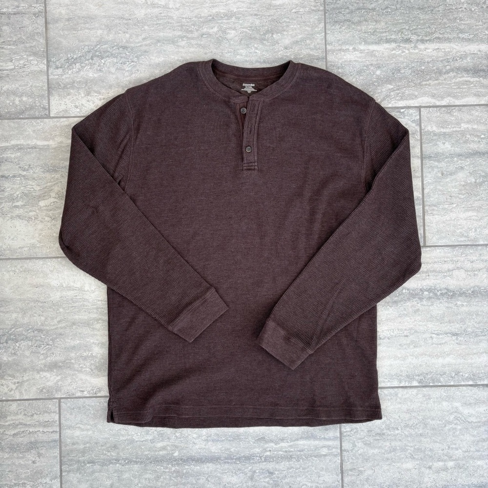 Men’s Long Sleeve Waffle Knit Henley Shirt Brown St. John’s Bay XL Tall EUC